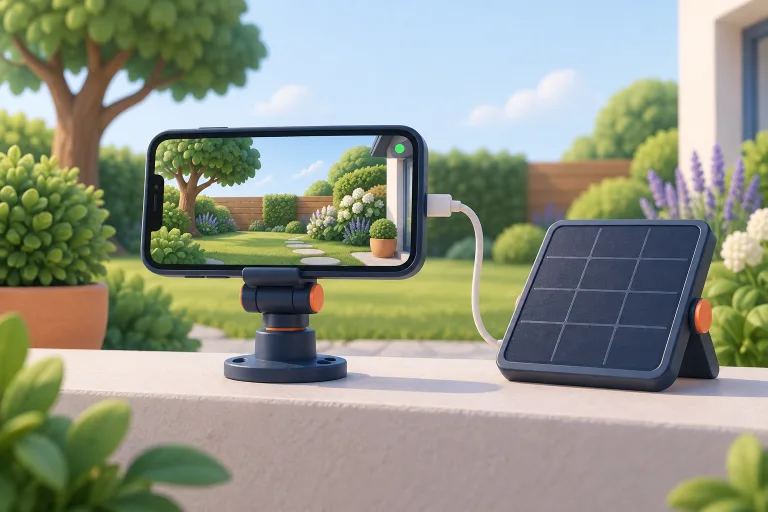 A phone used as a solar-powered remote camera
