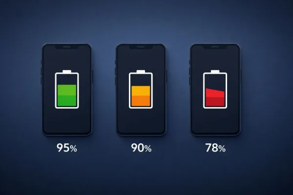 Battery health degradation over time - 95% year 1, 80% year 2, 65% year 3