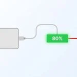 Smartphone charging cable stopping at an 80% digital threshold barrier, with the remaining 20% to 100% shown in red and blocked
