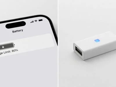 iOS charge limit settings vs hardware USB charge limiter device, tech editorial comparison