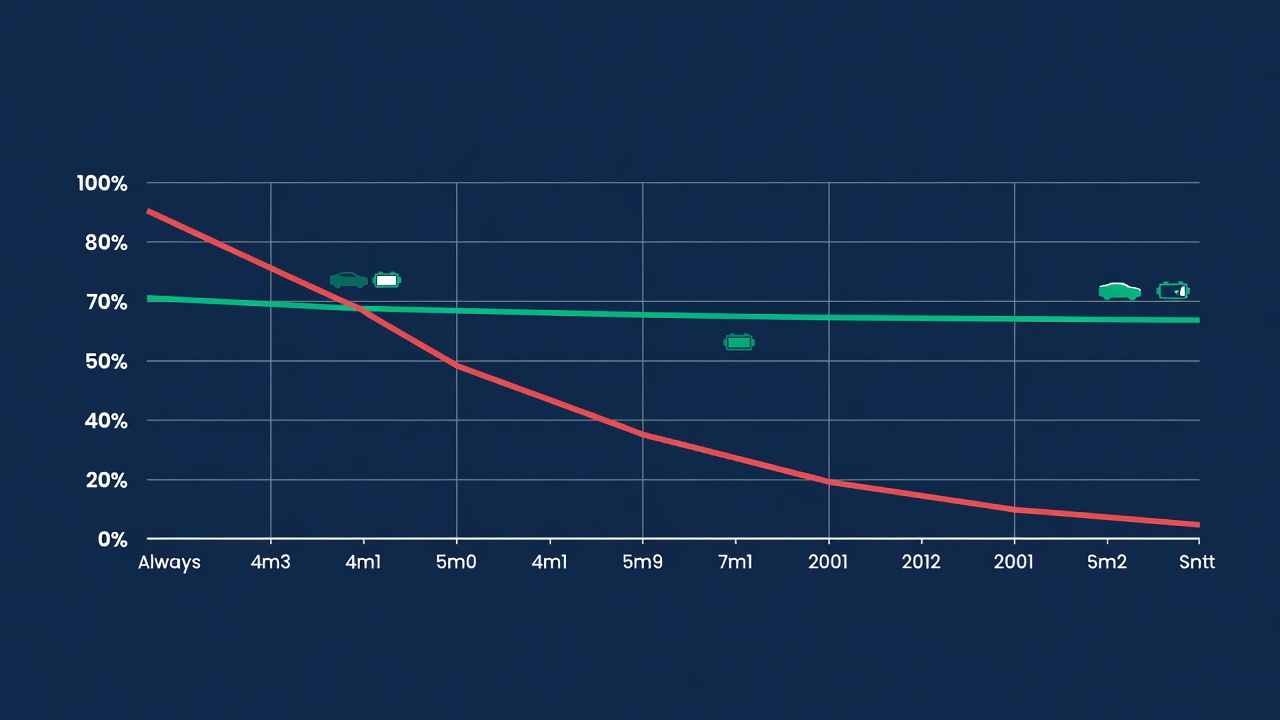 Graph comparing EV battery capacity loss charging to 100 percent versus 80 percent over years