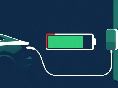 Electric car plugged into a home charger with dashboard showing charge stopping at 80 percent