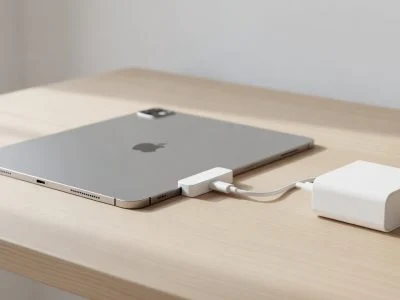 iPad charging through a Chargie C Basic USB-C charge limiter on a desk