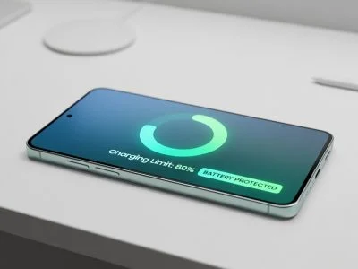 A Samsung Galaxy smartphone displaying a charging limit set to 80 percent with a battery-protected indicator, illustrating how to preserve Galaxy battery health