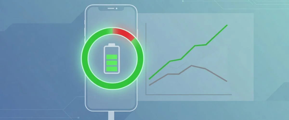 Battery gauge capped at 80 percent with a health graph showing longer lifespan versus charging to 100 percent