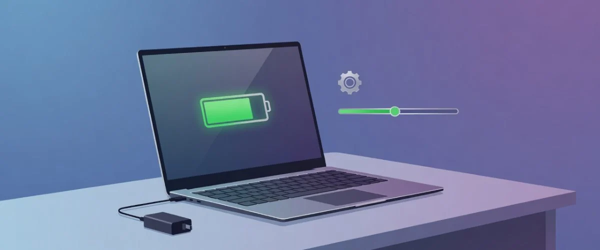 Windows laptop plugged in with a battery charge limit set to 80 percent