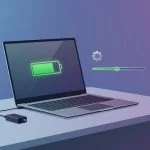 Windows laptop plugged in with a battery charge limit set to 80 percent