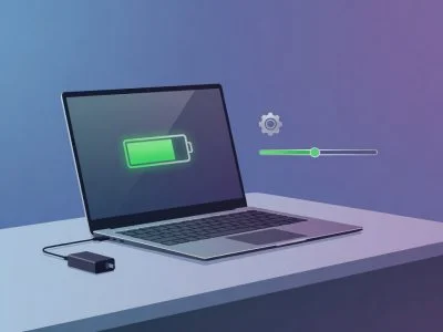 Windows laptop plugged in with a battery charge limit set to 80 percent