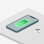 Glowing smartphone displaying a 90% battery health indicator on a modern desk, representing long-term battery preservation over three years