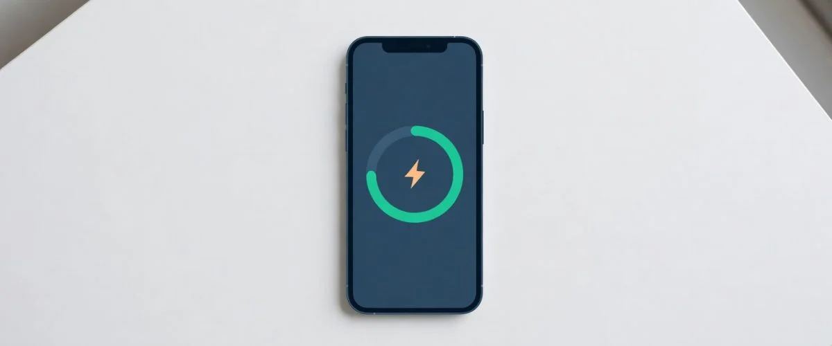 iPhone on a clean desk showing a bright battery health indicator, representing science-backed battery preservation tips