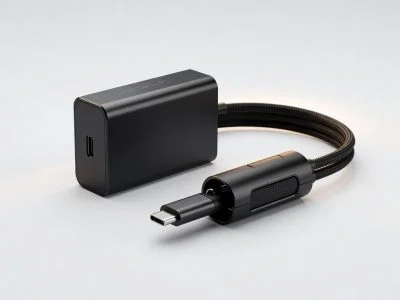 USB-C charger with cable limiter device - professional product photography