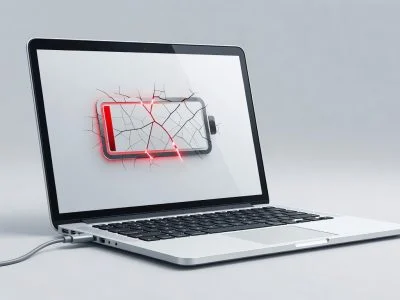 Smartphone plugged into laptop showing low battery warning, dark moody lighting