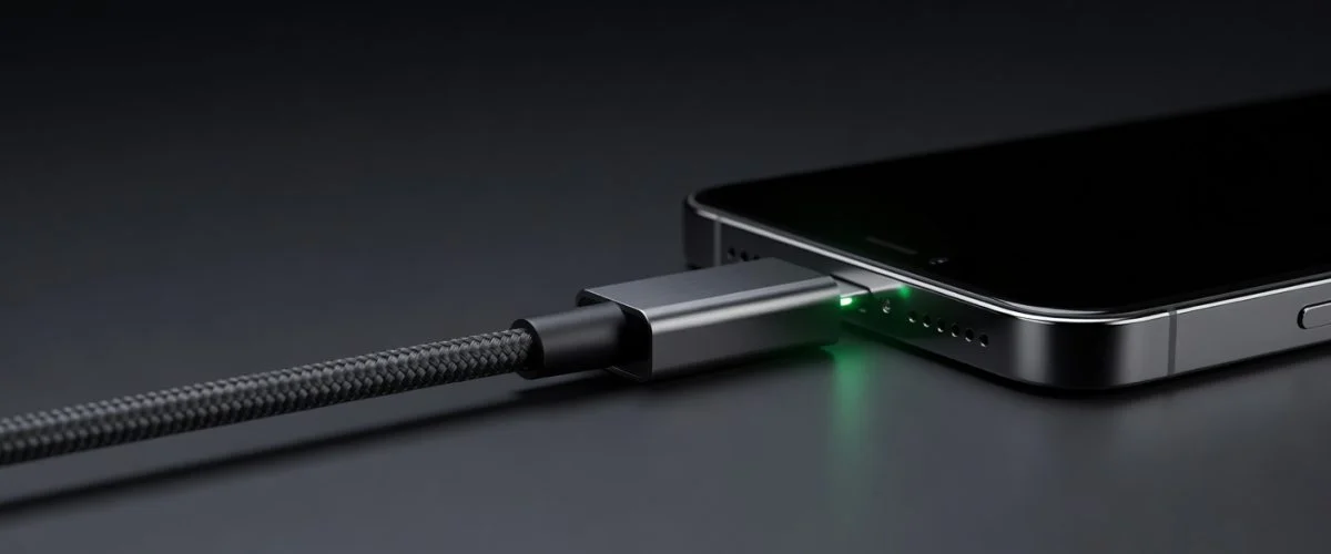 Chargie USB charge limiter hardware device plugged between charger and phone — physical power cutoff at 80% battery