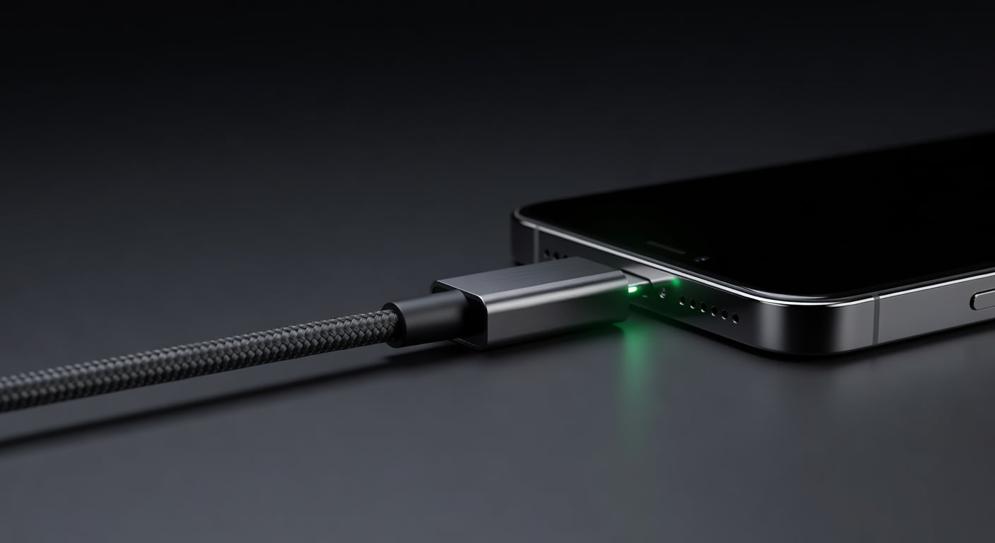 Chargie USB charge limiter hardware device plugged between charger and phone — physical power cutoff at 80% battery