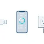 Flat design comparison of USB-C charge limiting methods: hardware dongle, software charge limit at 80 percent, and smart plug timer. Blue and white editorial style.