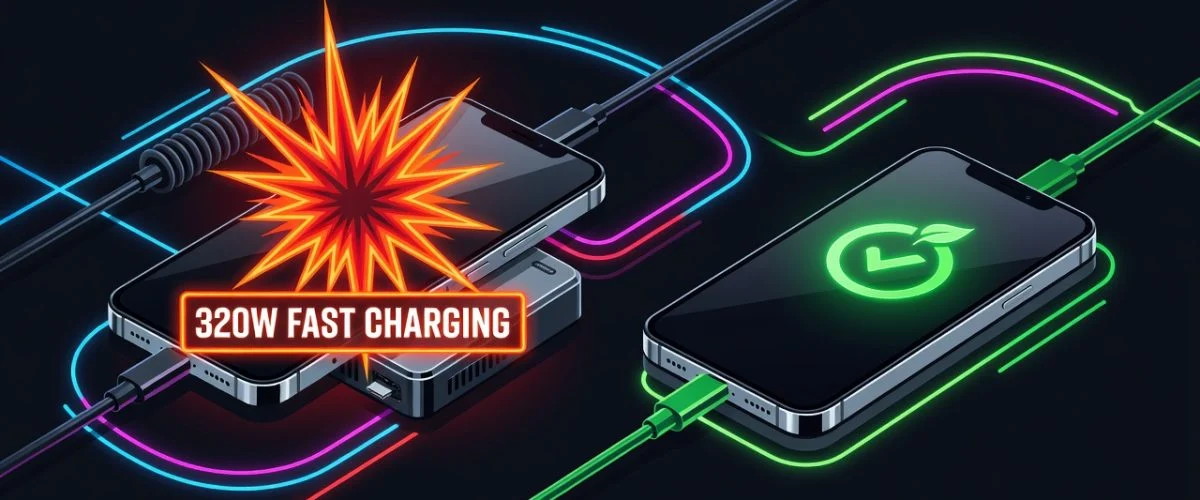 Illustration showing 320W fast charging danger to battery lifespan