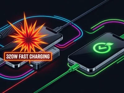 Illustration showing 320W fast charging danger to battery lifespan