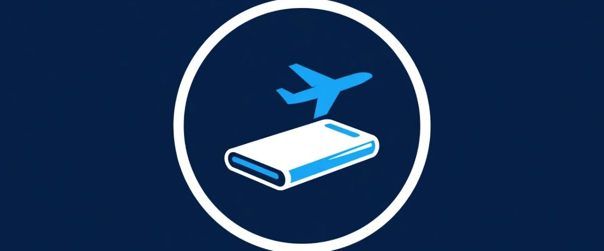 Power bank and airplane illustration representing 2026 airline battery rules