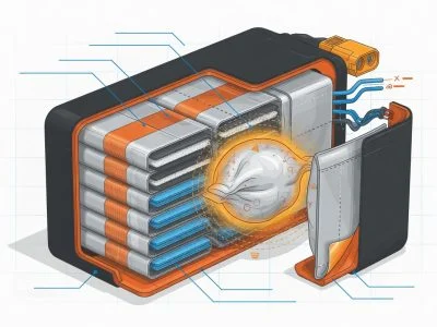 Infographic showing lithium-ion battery capacity dropping as temperature falls below freezing, illustrating cold weather battery drain