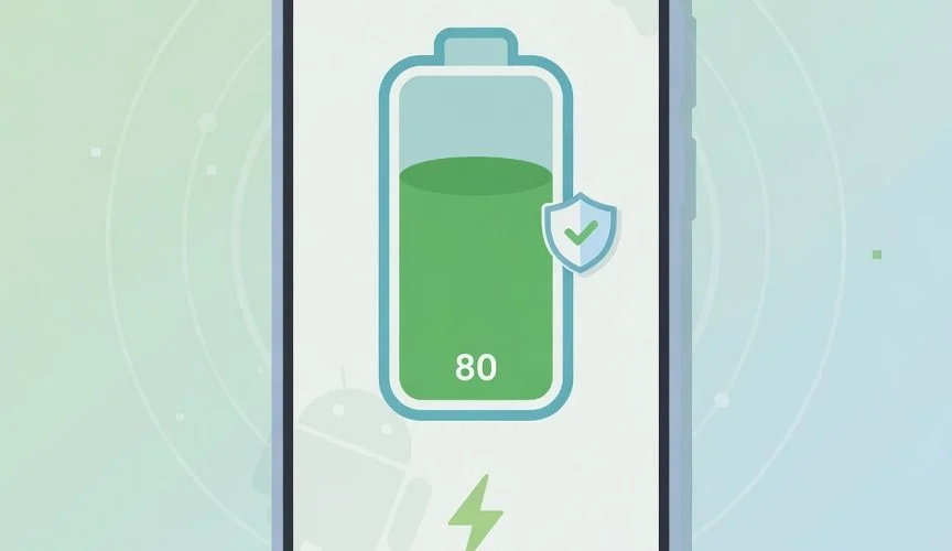 Android phone charging capped at 80% with battery protection shield icon